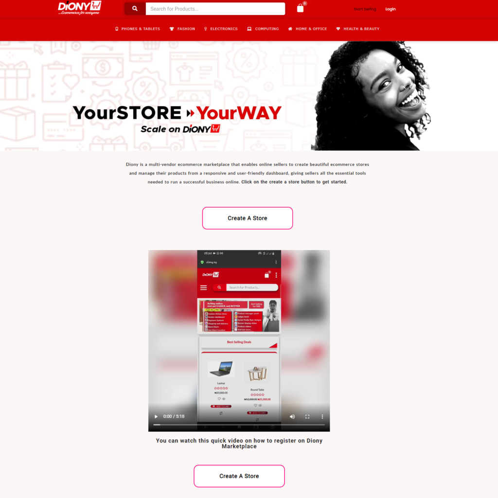 diony website start selling page_